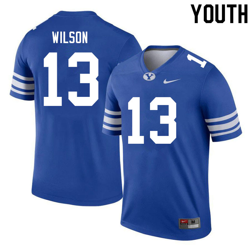 Youth #13 Jaques Wilson BYU Cougars College Football Jerseys Sale-Royal